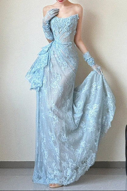 Strapless Sheath Long Prom Dresses with Appliques