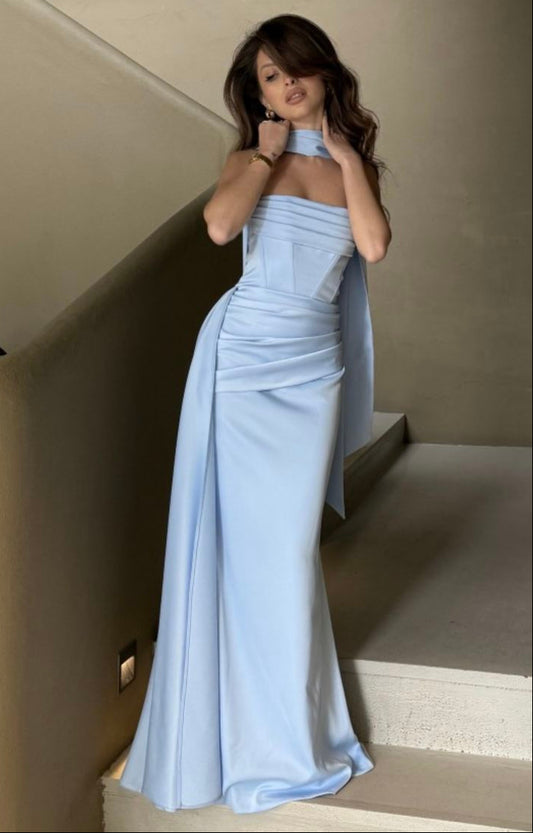 Gorgeous Sheath Blue Long Prom Dress Strapless