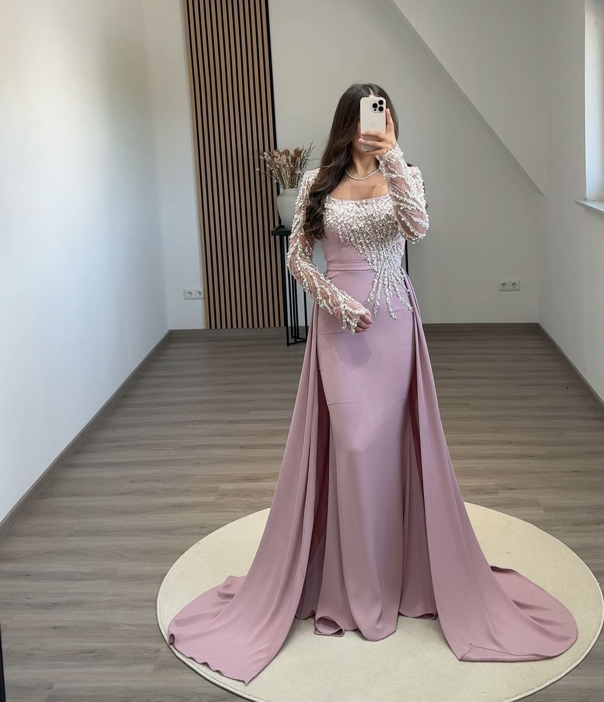 Long Sleeves Scoop Sequins Empire-Waist Prom Dress