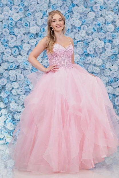 Gorgeous Glitter Tulle Ruffle Gown