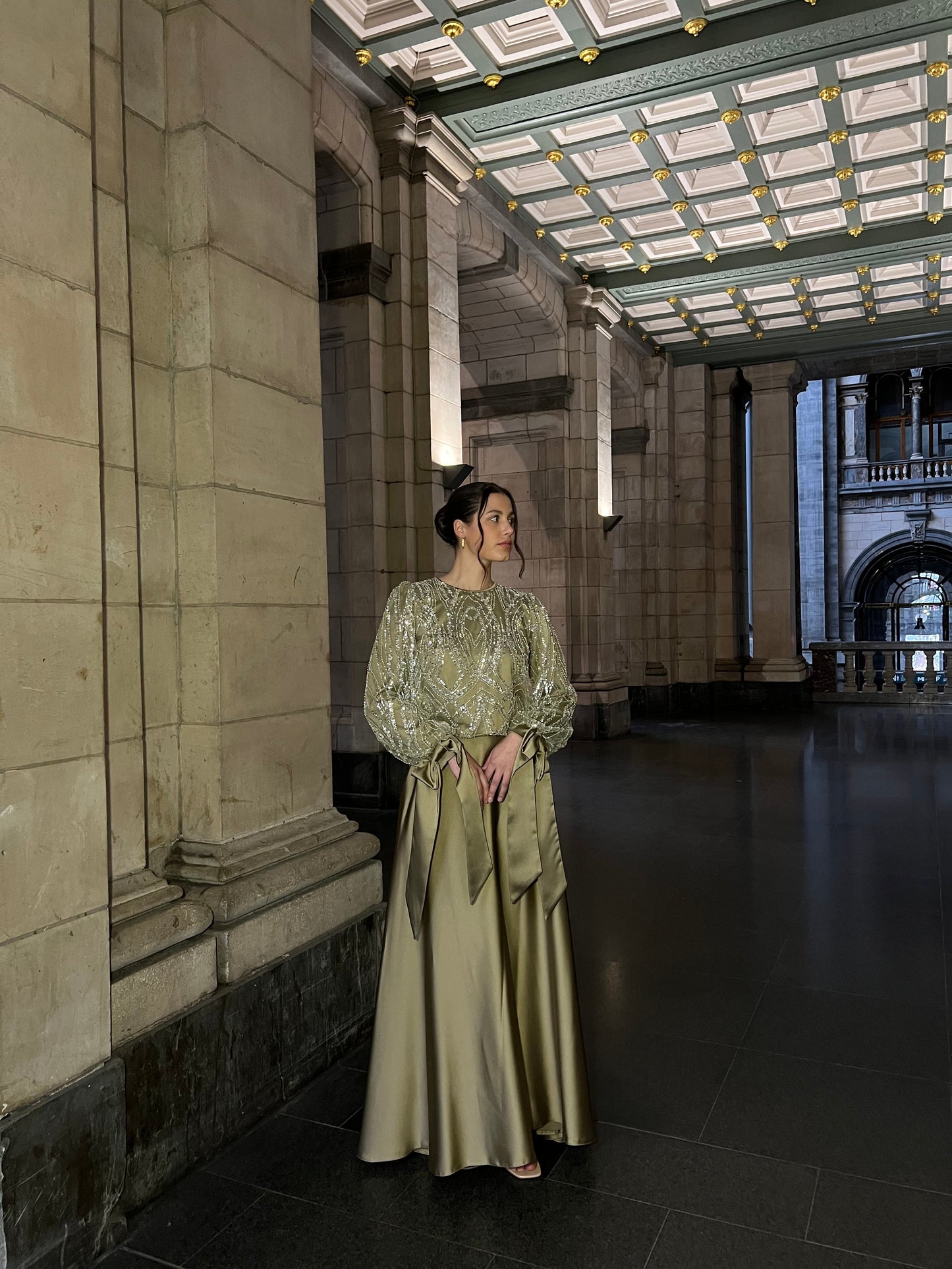 Green A-Line Bateau Neck Long Sleeves Evening Formal Dress