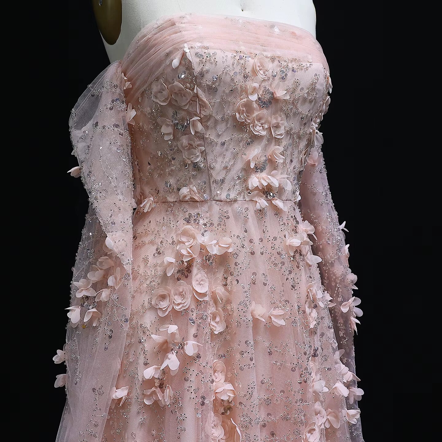 Elegant Blush Pink 3D Flowers Strapless Evening Dress