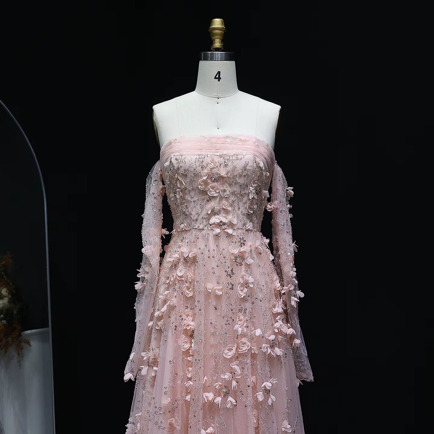 Elegant Blush Pink 3D Flowers Strapless Evening Dress