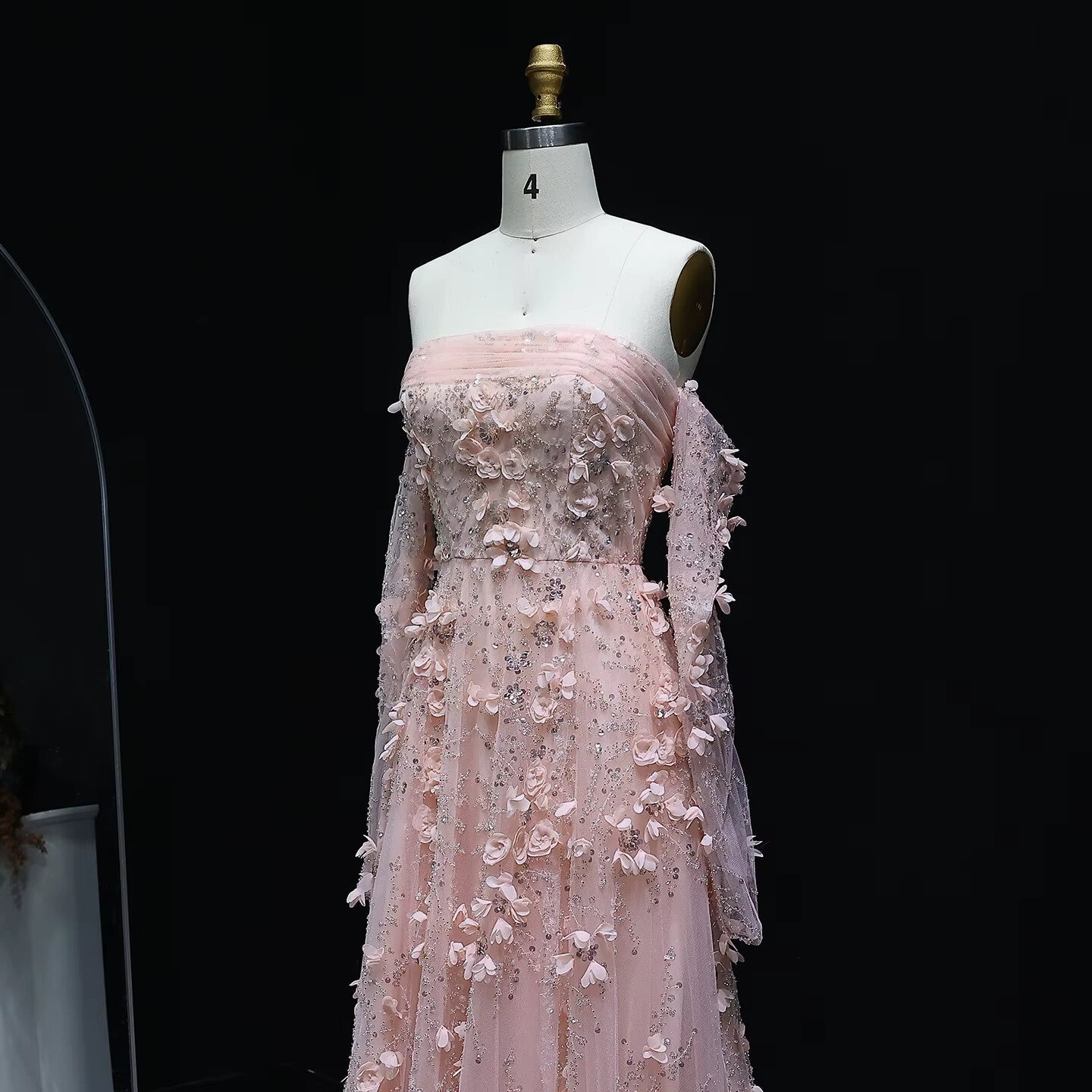 Elegant Blush Pink 3D Flowers Strapless Evening Dress