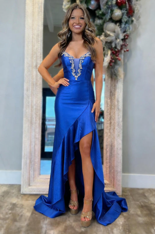 Stunning Mermaid Spaghetti Straps Royal Blue Mermaid Prom Dress