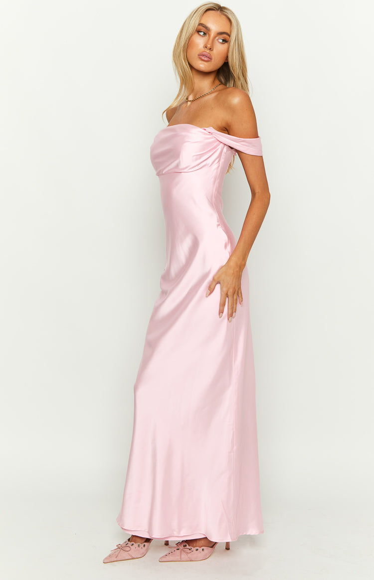 Light Pink Off Shoulder Formal Maxi Dress