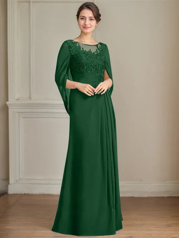 A-Line Scoop Floor-Length Mother of the Bride Dress