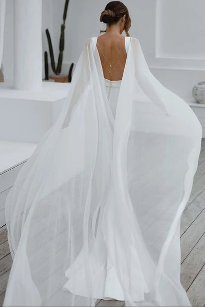 Simple Scoop-Neck Sleeveless Satin Pleated Sweep Train Mermaid Wedding Dress