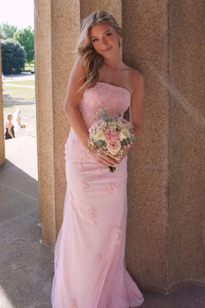 Empire Strapless Lace Appliques Mermaid Party Prom Dress