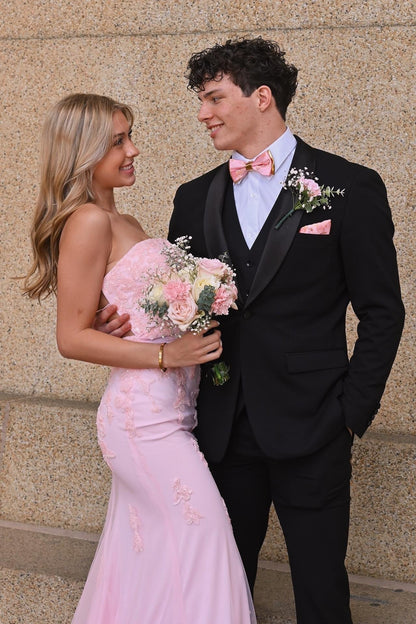 Empire Strapless Lace Appliques Mermaid Party Prom Dress