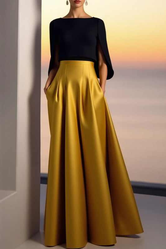 Black and Gold Color Block Maxi Dress