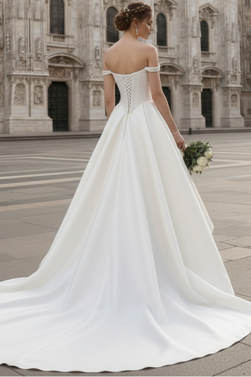 V-Neck Sleeveless Beaded Applique Satin Mermaid Wedding Dress
