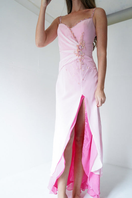 Pink beaded fairy highlow gown