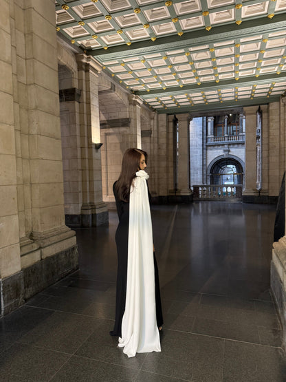 Mermaid Long Sleeves 3D Flower Black-White Evening Formal Gown