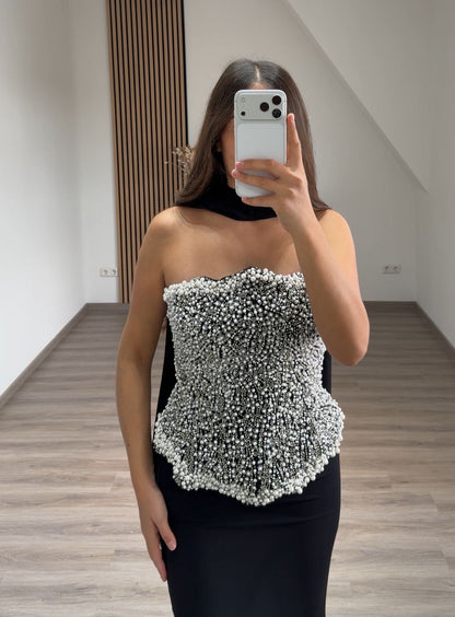 Black Long Sleeves V-Neck Lace Evening Dress