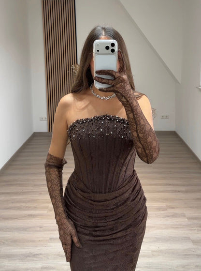 Cap Sleeves Sweetheart Beads Evening Dress