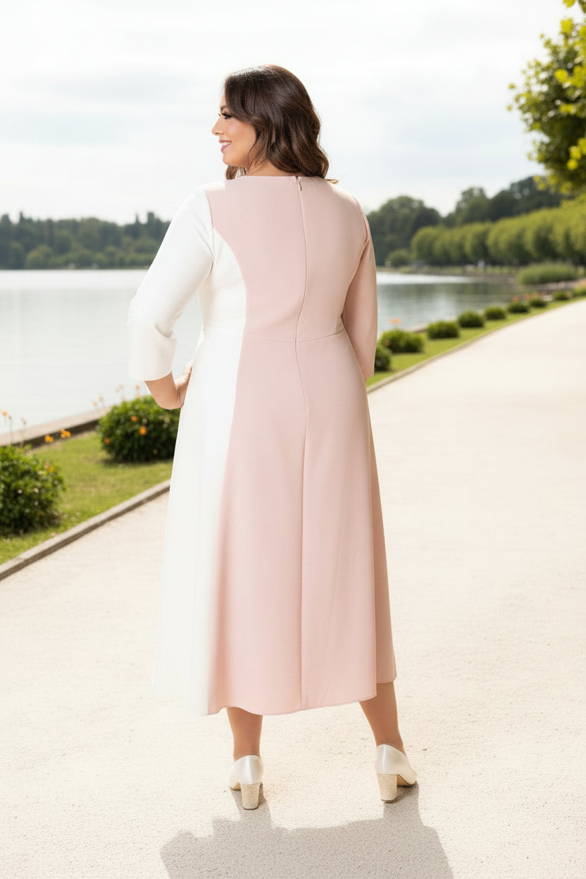 Two-Tone Pink & Ivory Plus Size Mother of the Bride Dress with Floral Lace Appliqués