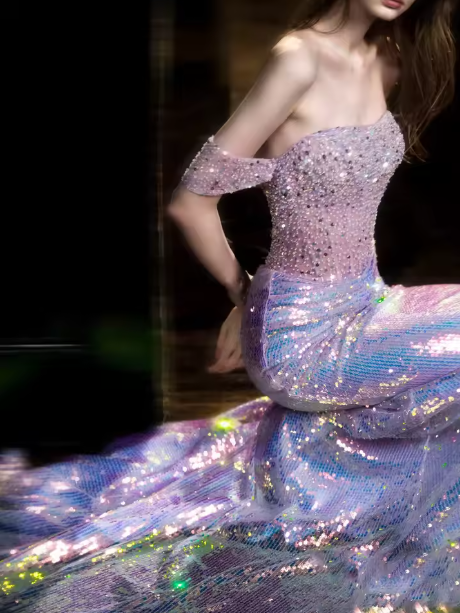 Glitter Off Shoulder Beaded Sequin Mermaid Prom Formal Evening Gown