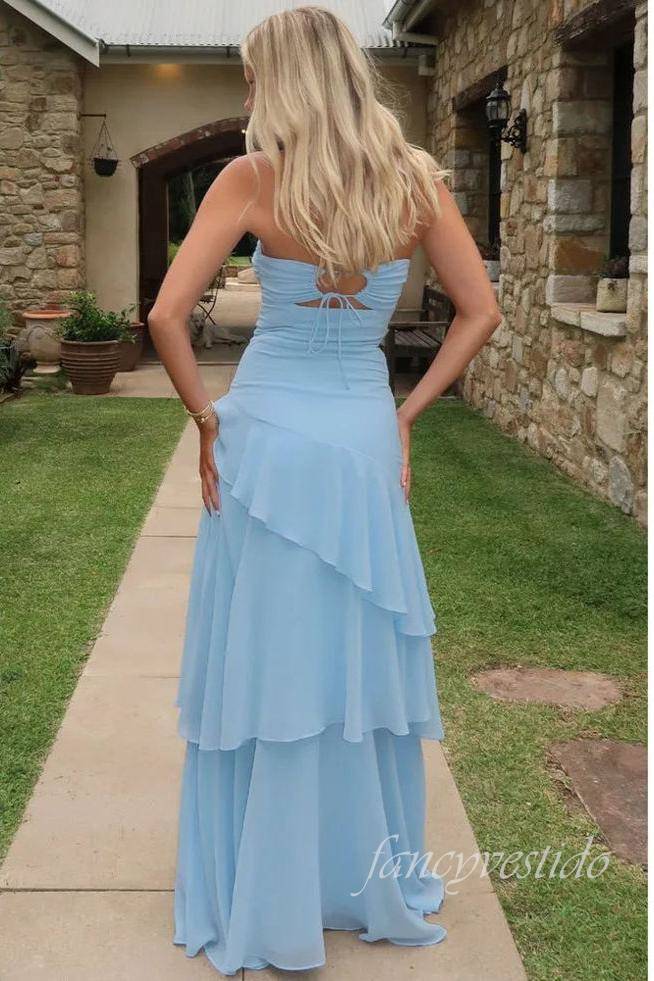 Sweetheart Yellow Keyhole Ruffle Mermaid Prom Dress