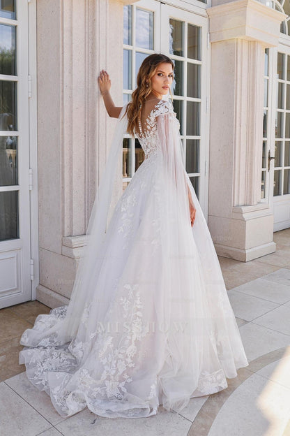 Fabulous White A-Line V-neck Cap Sleeves Lace Wedding Dresses With Appliques