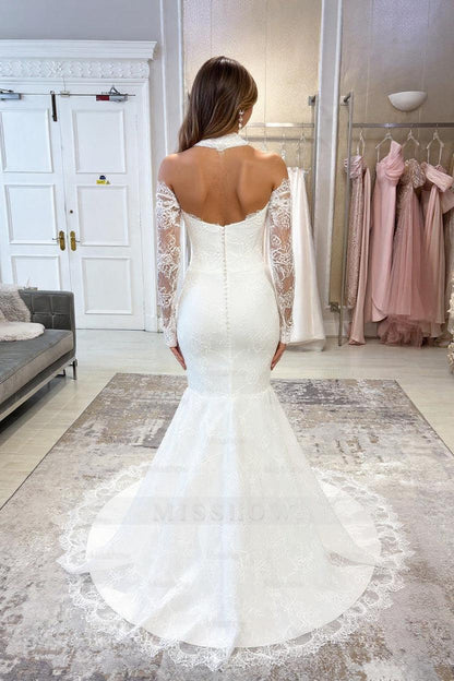 Fabulous White Mermaid V-Neck Strapless Lace Wedding Dress
