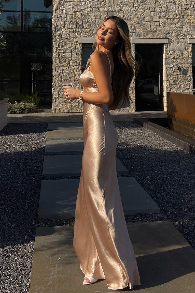 Hot Mermaid Spaghetti Straps Champagne Long Party Dress