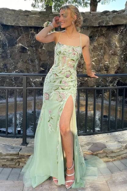 Floral Embroidered Sheath Prom Dress