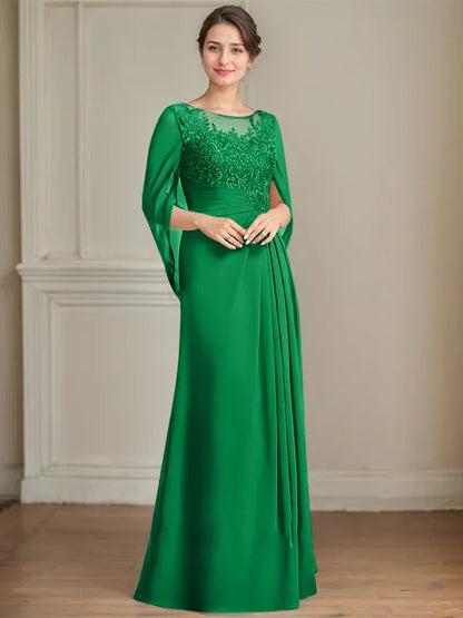 A-Line Scoop Floor-Length Mother of the Bride Dress