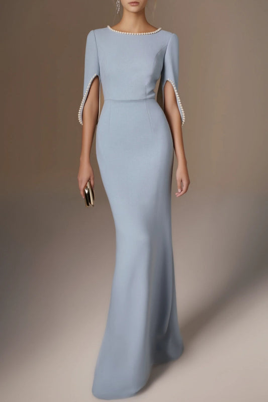 Light Blue Cape Sleeve Maxi Dress
