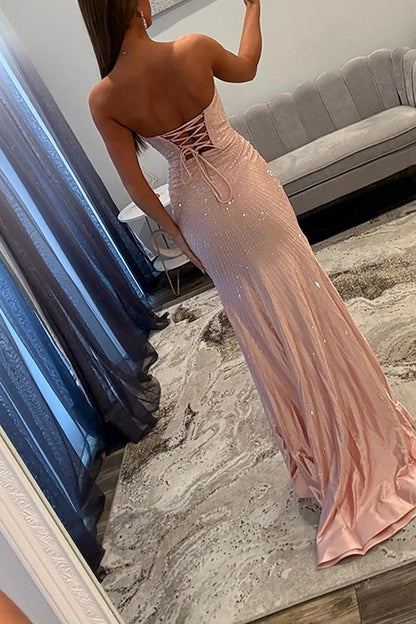 Beaded Satin Prom Dress Sweetheart Mermaid Long Formal Dress