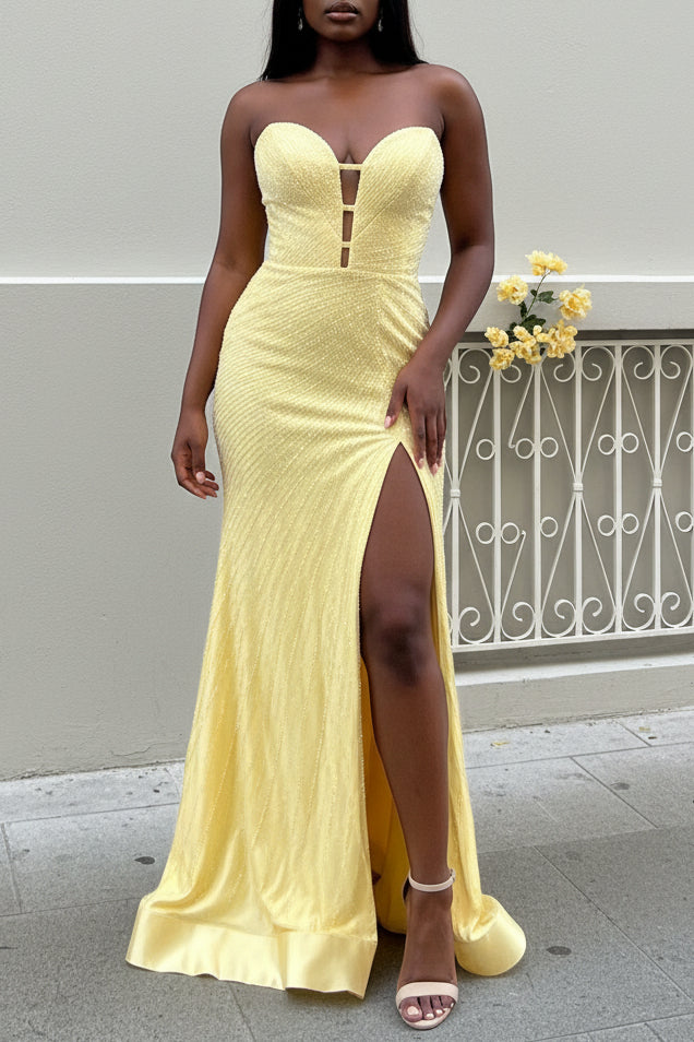 Beaded Satin Prom Dress Sweetheart Mermaid Long Formal Dress