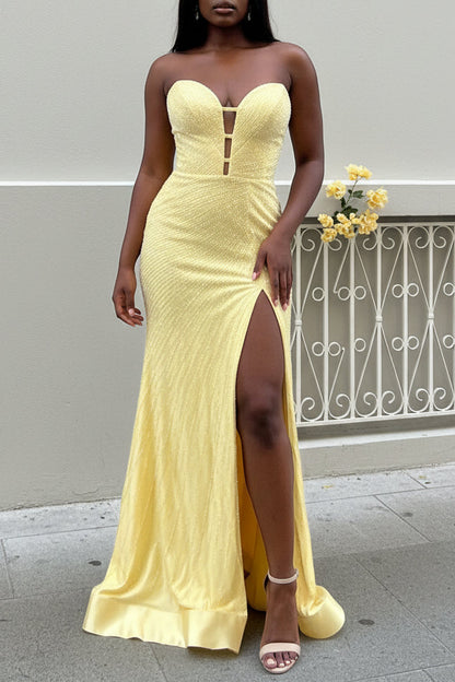 Beaded Satin Prom Dress Sweetheart Mermaid Long Formal Dress