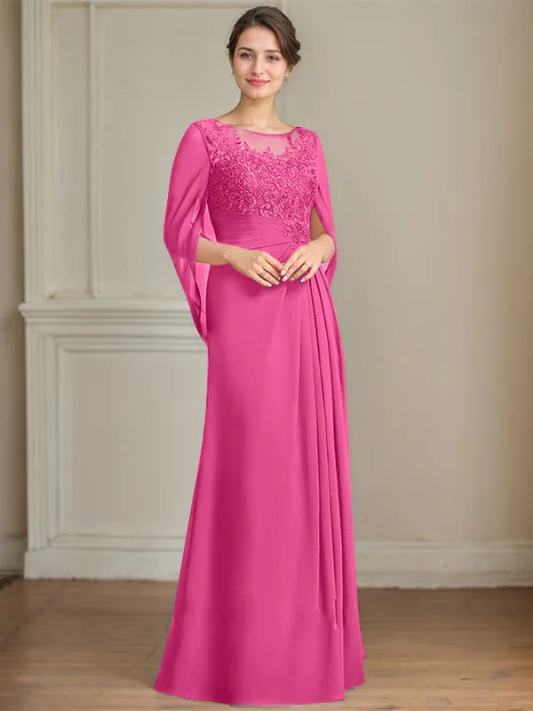 A-Line Scoop Floor-Length Mother of the Bride Dress