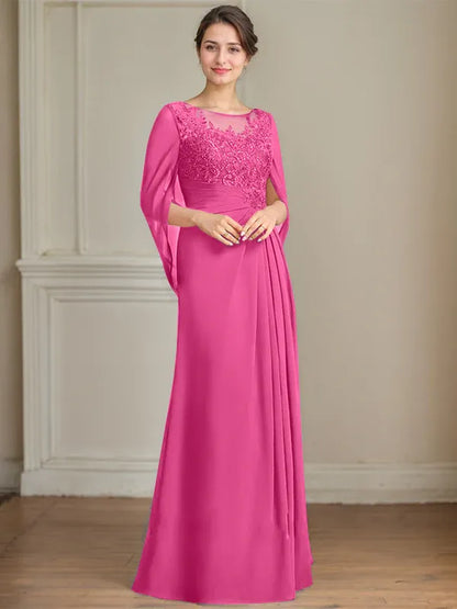 A-Line Scoop Floor-Length Mother of the Bride Dress