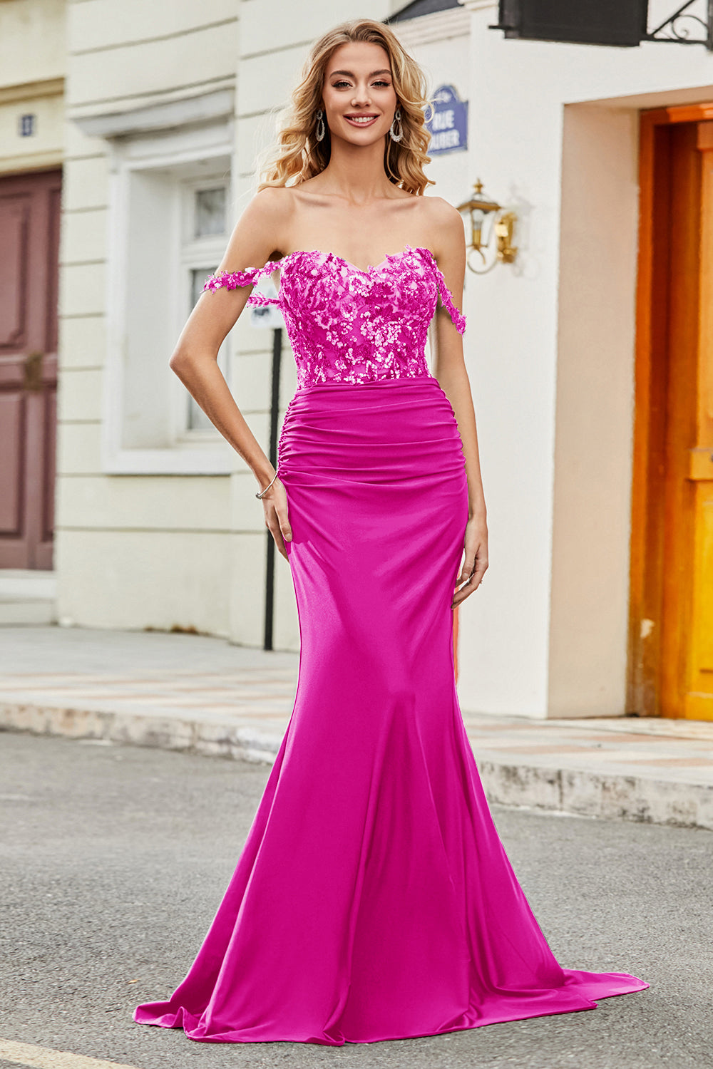 Off Shoulder Mermaid Prom Dress Ruched Long Evening Dress