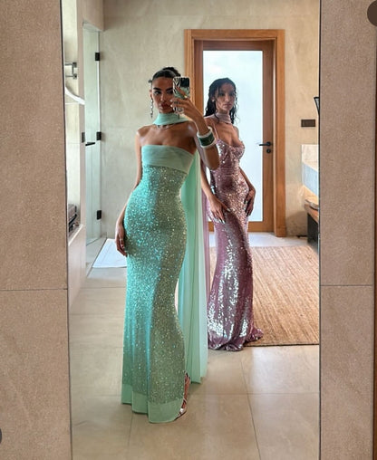 Mint Green Sequin Strapless Gown