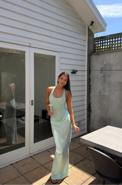 Scoop Neck Ruched Ankle Length Prom Dress