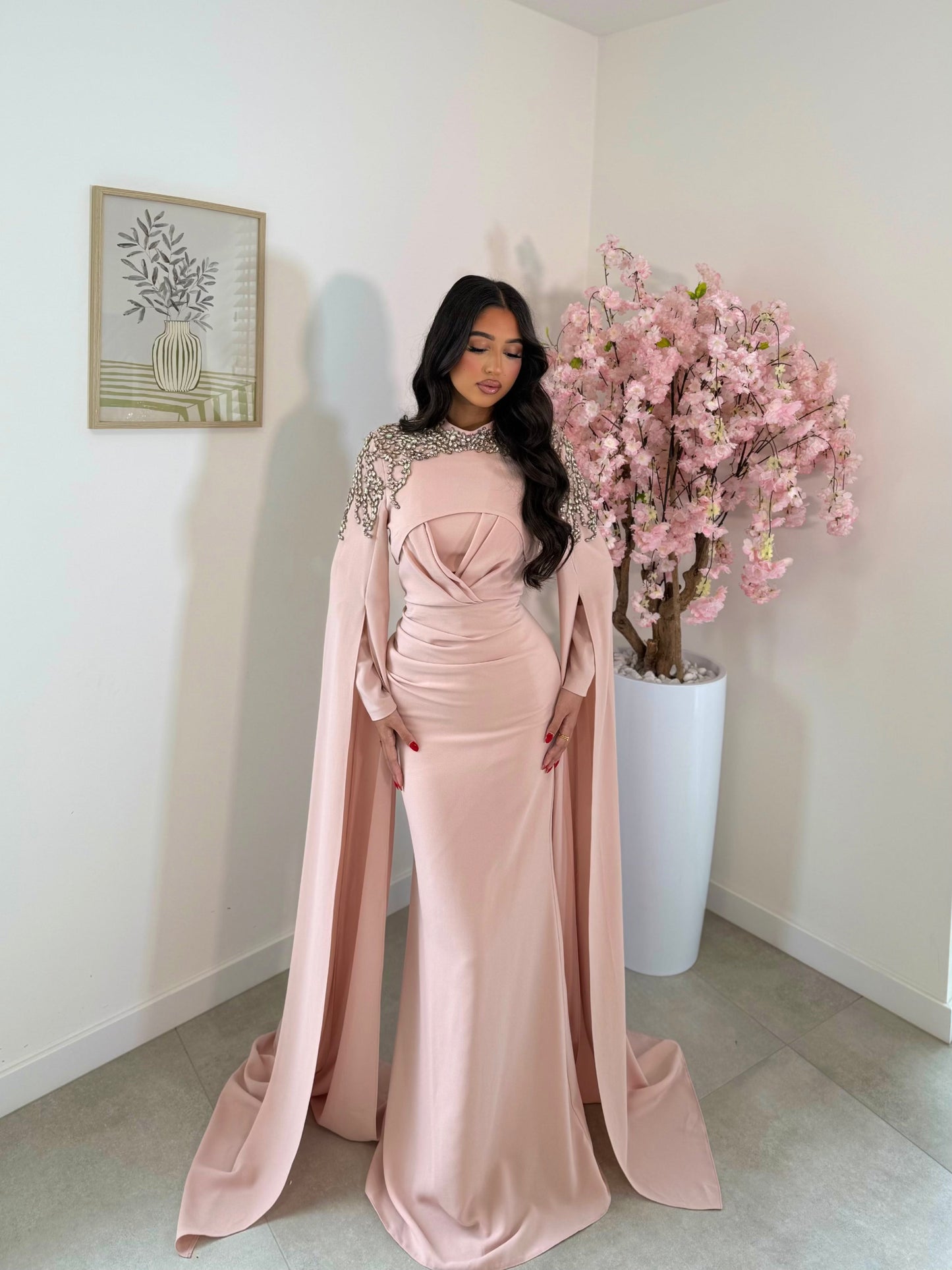 Soft Pink 2 pieces Beaded Sheath Evening Dress