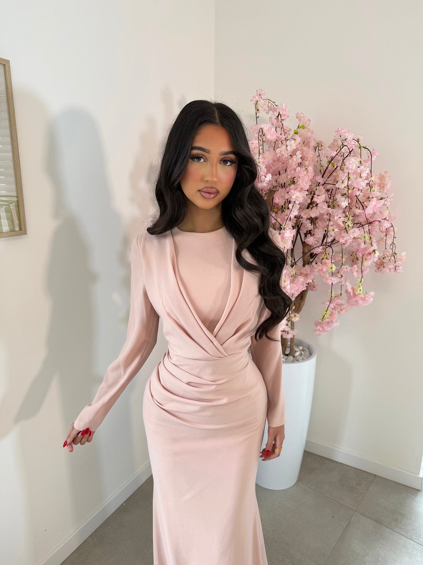 Soft Pink 2 pieces Beaded Sheath Evening Dress