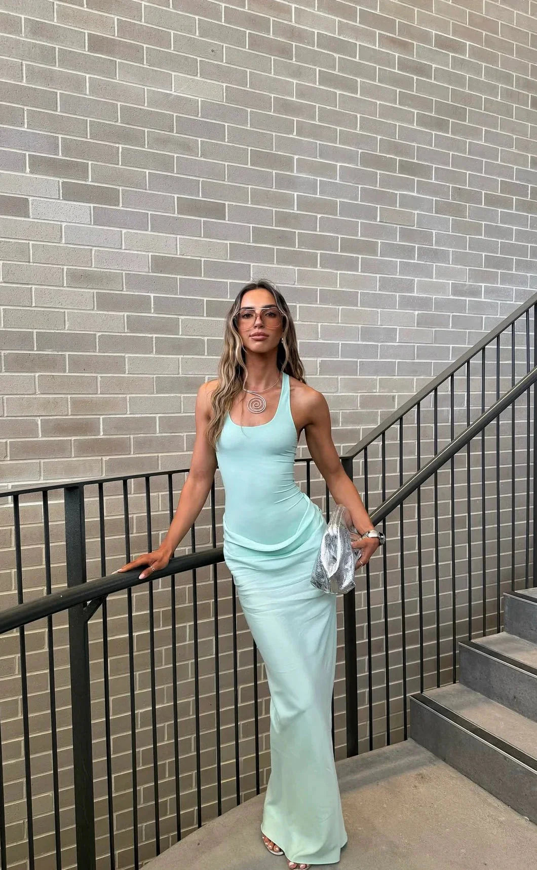 Scoop Neck Ruched Ankle Length Prom Dress