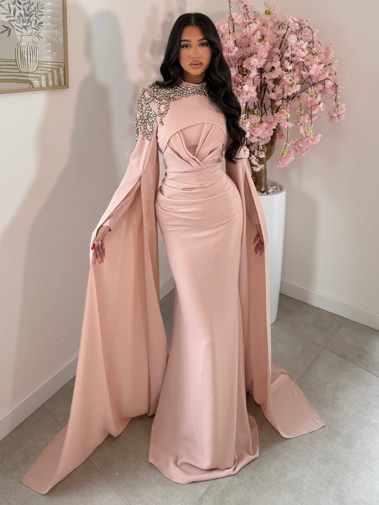 Soft Pink 2 pieces Beaded Sheath Evening Dress