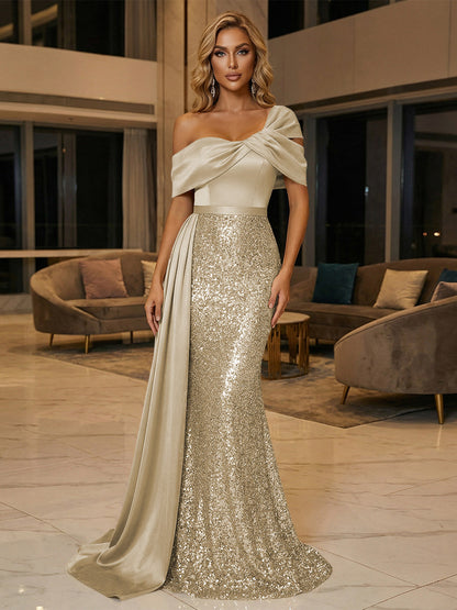 Sequin Mermaid One Shoulder Pleated Formal Dresses