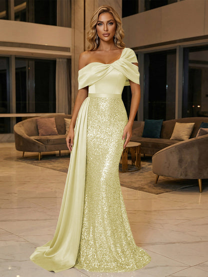 Sequin Mermaid One Shoulder Pleated Formal Dresses