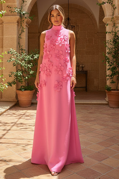High-Neck A-Line Formal Dresses with 3D Flowers