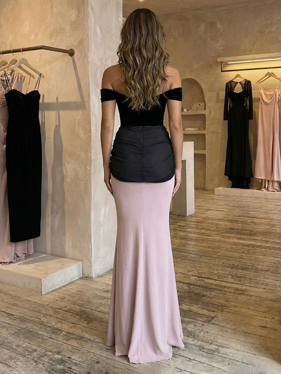 Off the Shoulder Velvet Satin Mermaid Evening Dresses