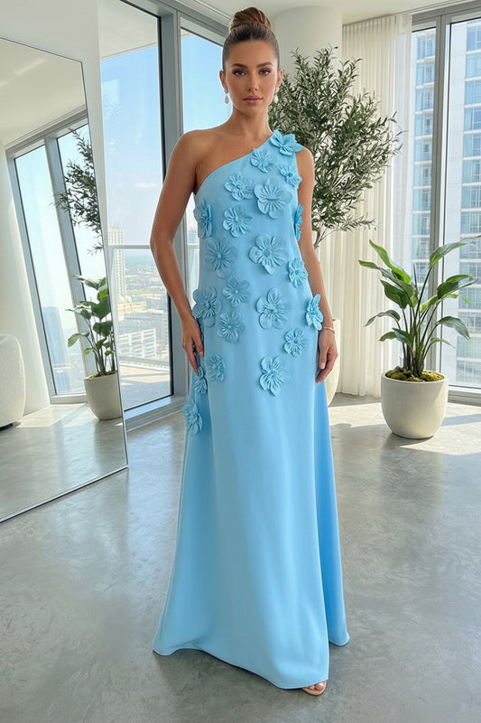 A-Line One Shoulder 3D Flowers Formal Dress