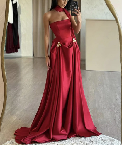 Charming A-Line Satin Burgundy Long Prom Dress