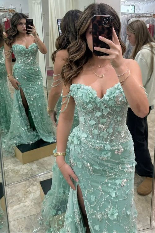 Glamorous Mermaid Off the Shoulder Green Long Prom Dress