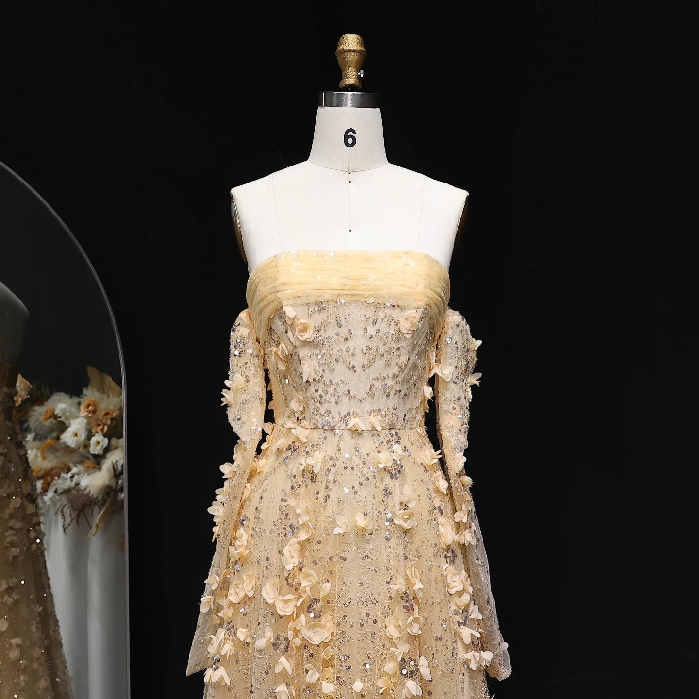 Elegant Blush Pink 3D Flowers Strapless Evening Dress