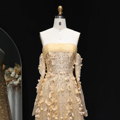 Elegant Blush Pink 3D Flowers Strapless Evening Dress